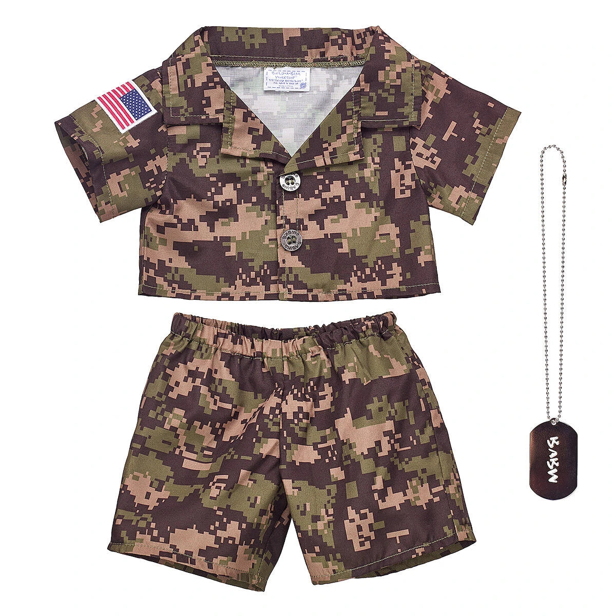 Green Digital Camo Uniform with USA Flag for Stuffed Animals | Build-A-Bear® - US 5020