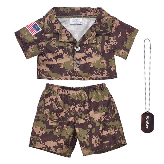 Green Digital Camo Uniform with USA Flag for Stuffed Animals | Build-A-Bear® - US 5020