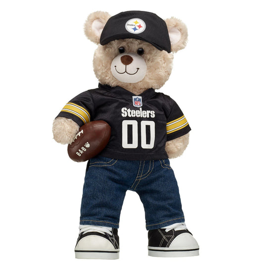 Pittsburgh Steelers Happy Hugs Teddy Bear Hat &amp; Football Set - US 7325