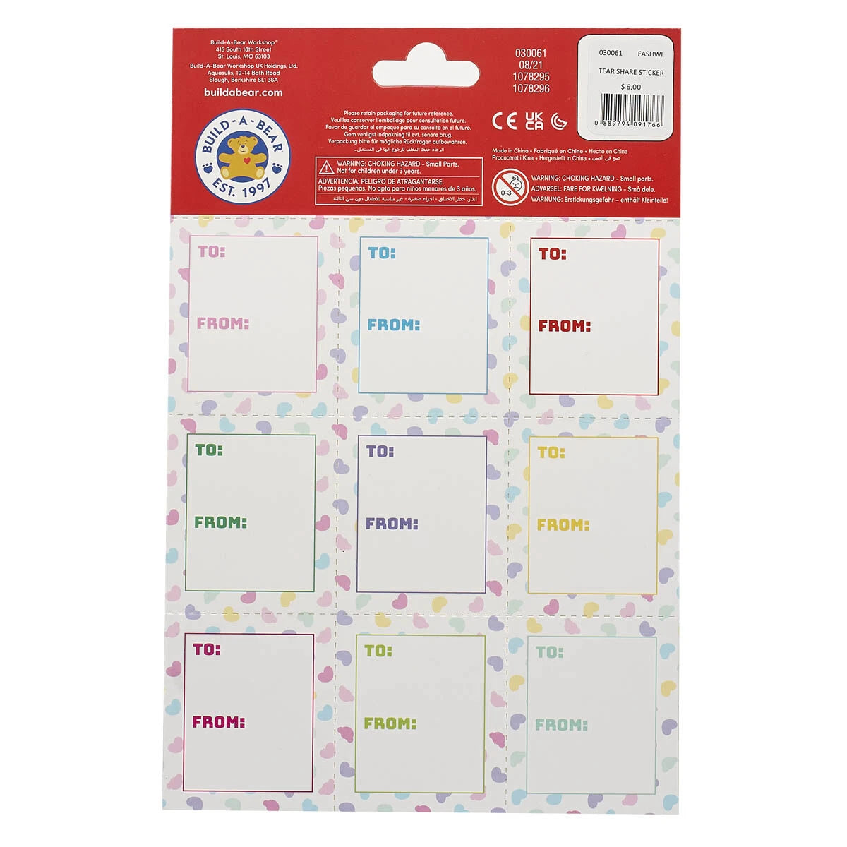 Valentine's Day Tear &amp; Share Sticker Set | Build-A-Bear® - US 4606